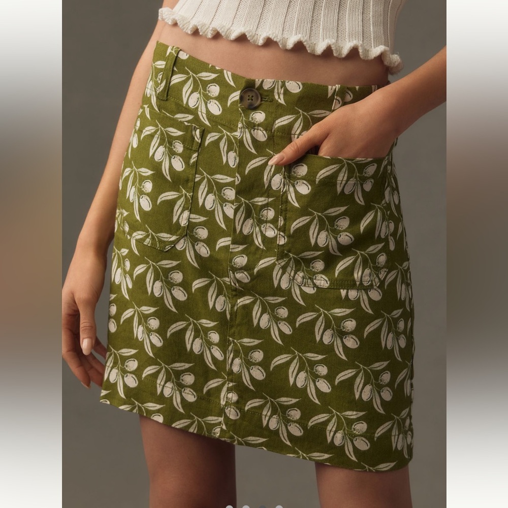Anthropologie Maeve The Colette Linen Blend Mini Skirt Green SIZE XLP NEW